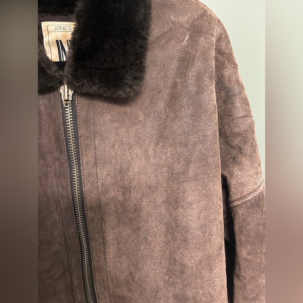 Vintage jones New York leather bomber pilot fur lined jacket brown - Picture 2 of 12